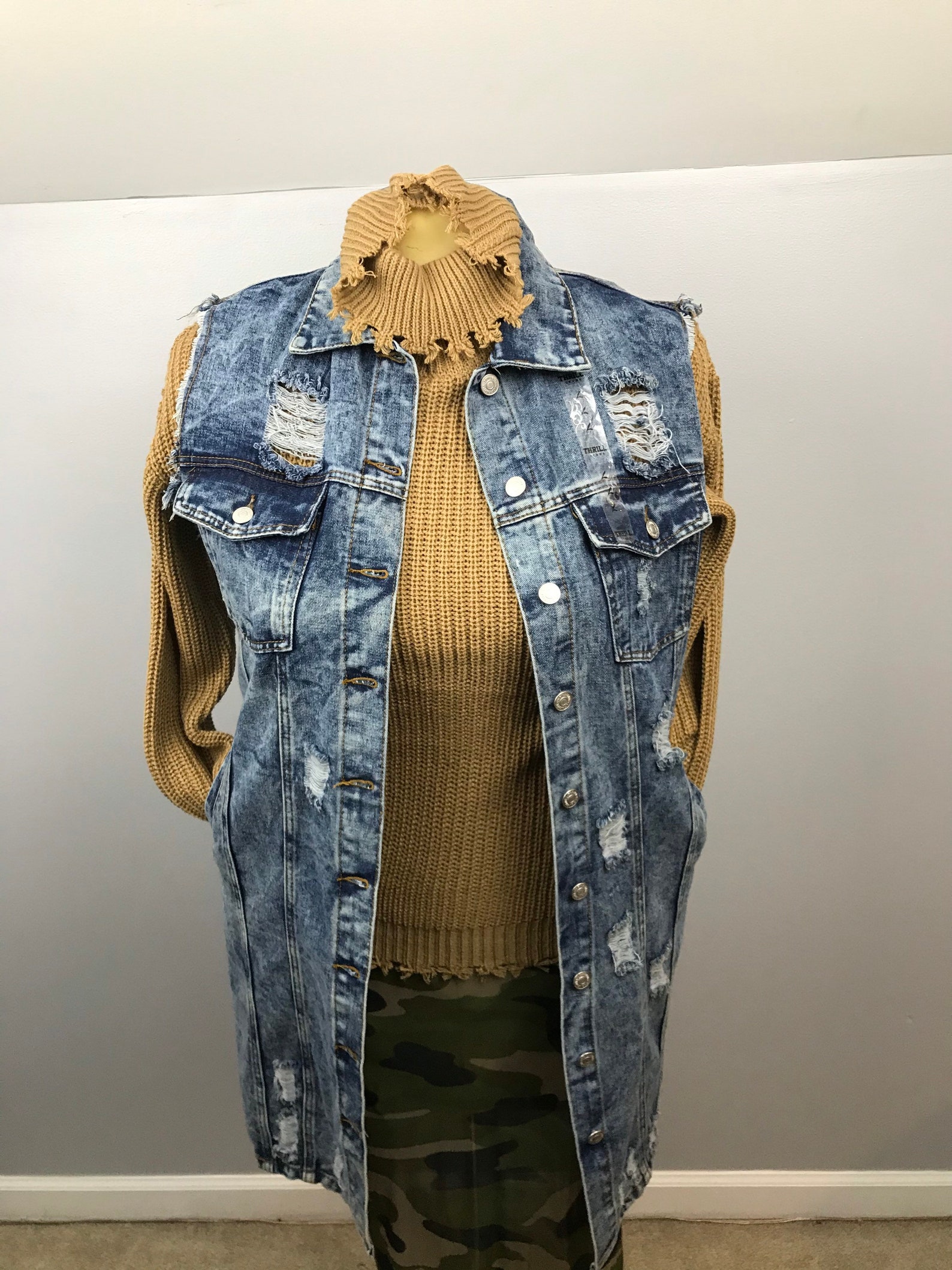 Long Denim Vest Etsy