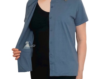 Mastectomy Recovery Top Open Front Shirt with Internal Drain Pockets