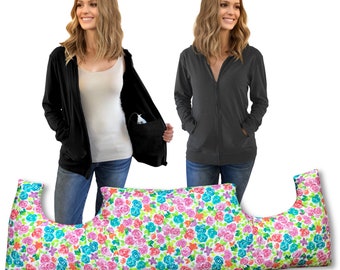 3 Pack MASTECTOMY Drain Holding Hoodie x2 and PILLOW Mastectomy Post Op w Drain Pockets (F,Hbg) * 15 dollars off regular price!