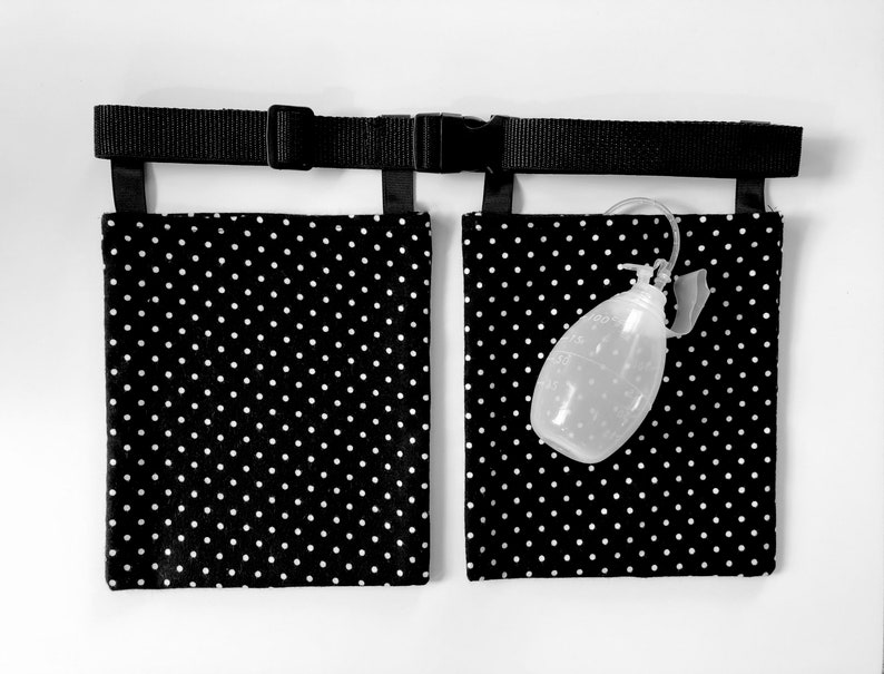 CINTURÓN DE DRENAJE con bolsillos para cirugía de mastectomía JP Soporte de drenaje reconstrucción mamaria o cáncer Belt/Black Polka Dot
