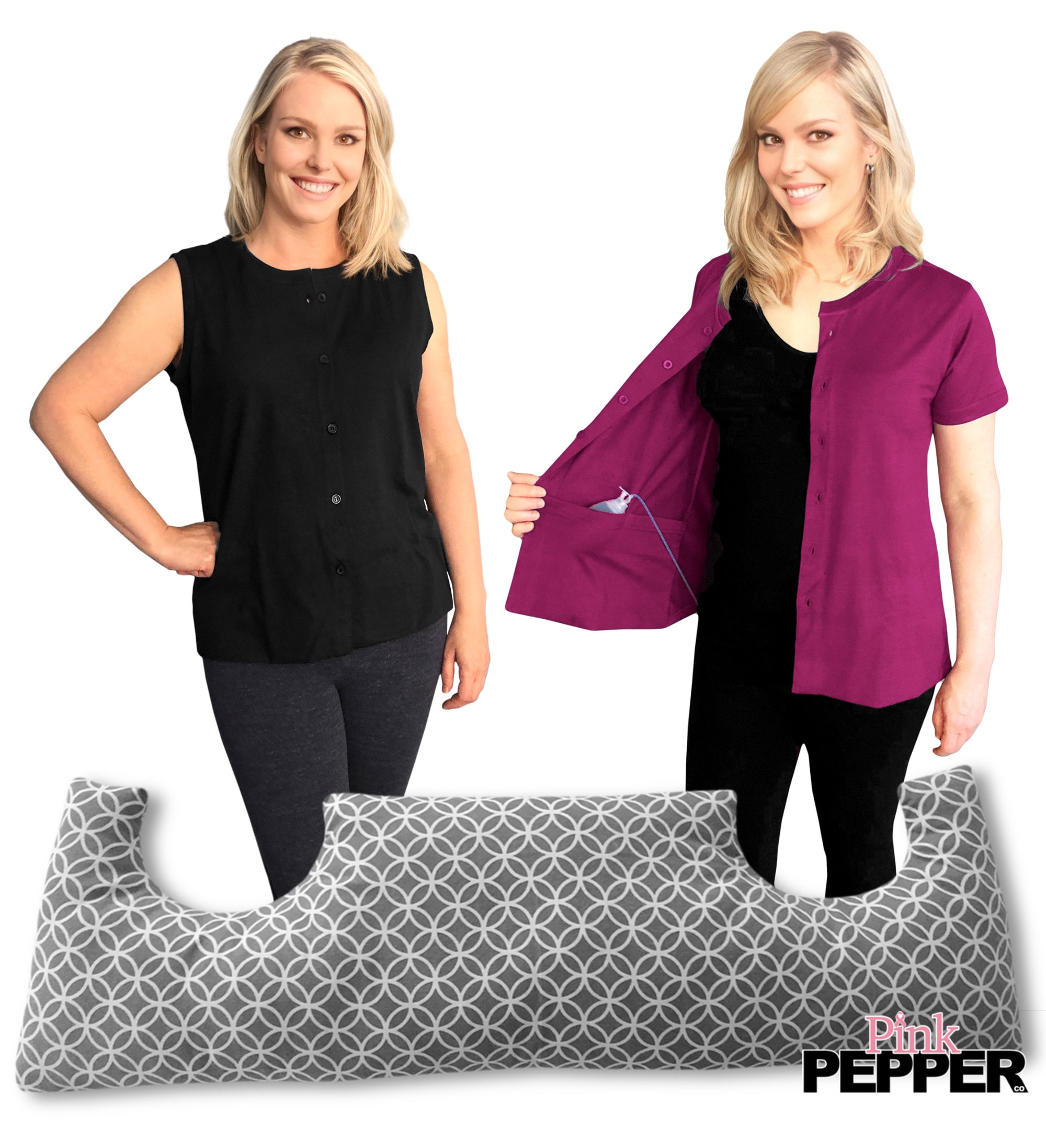 3 Pack MASTECTOMY SHIRT and Chest PILLOW Gift Set (X,T1,Hb) – Pink