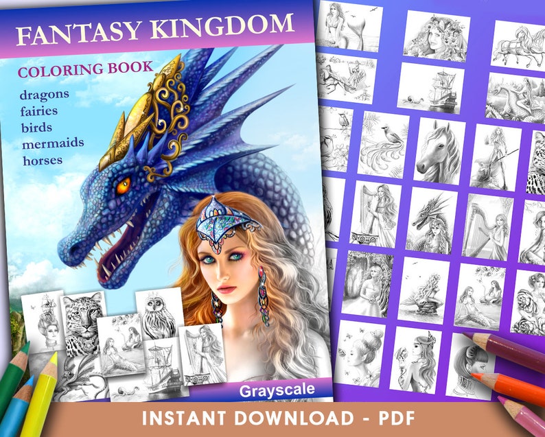 Download Instant Download Coloring Pages Fantasy Kingdom Coloring Book Grayscale By Alena Lazareva Coloring Printable Digital Pdf Digital Art Collectibles Vadel Com