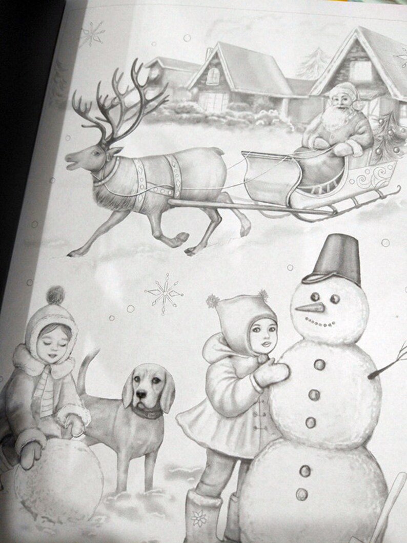 Download PDF coloring book Winter Wonderland. Grayscale & Line art | Etsy