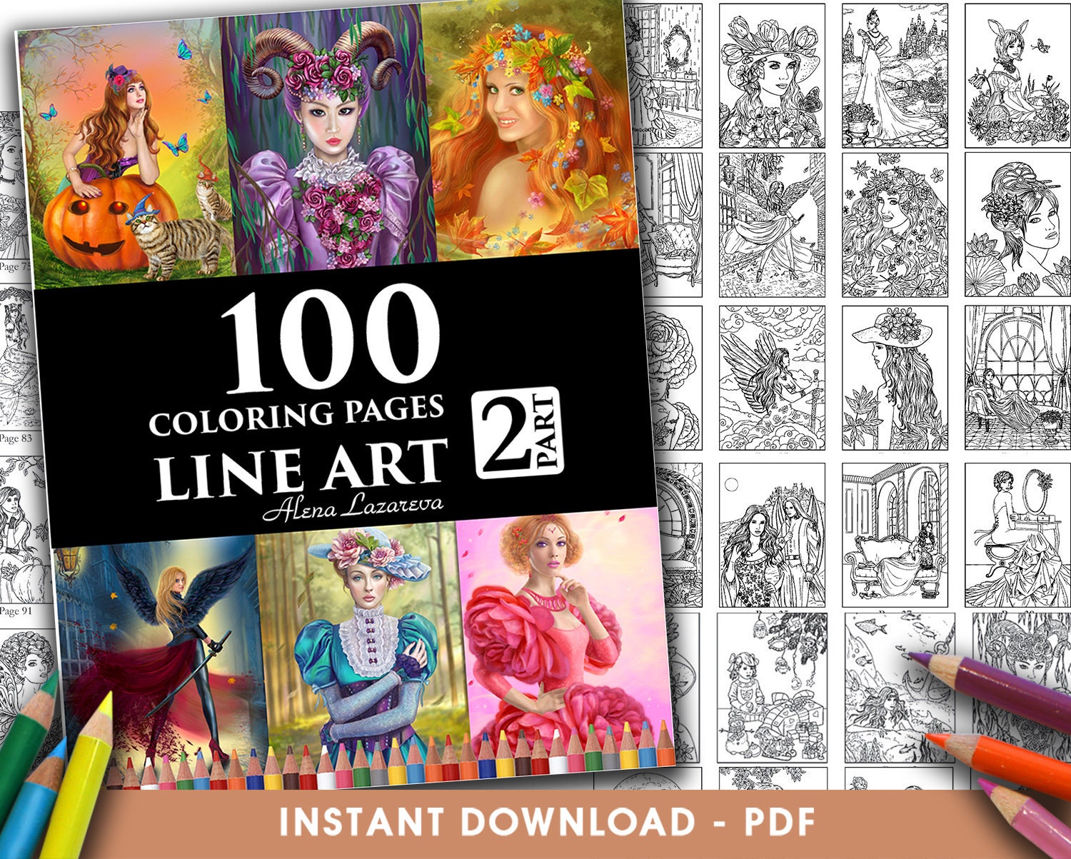 Download Pdf Coloring Book 100 Line Art Coloring Pages Part 2 By Etsy