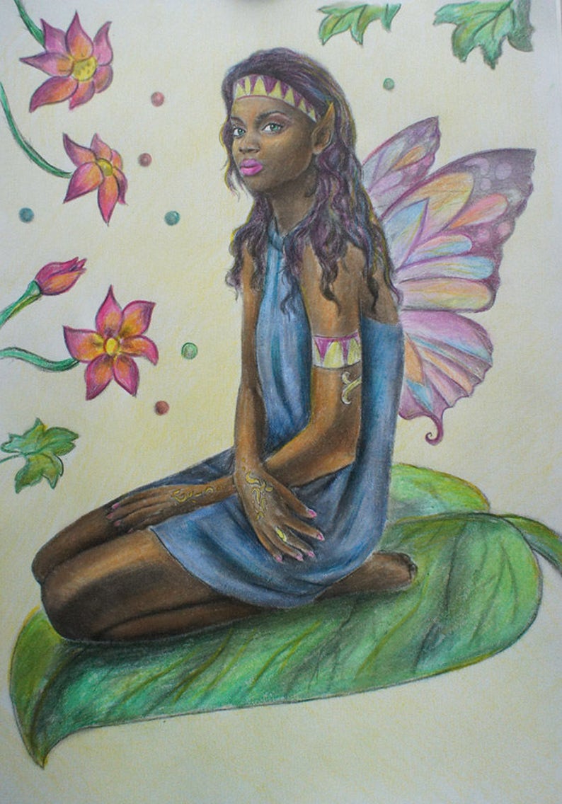 PRINTABLE Coloring Page Grayscale. African fairy | Etsy