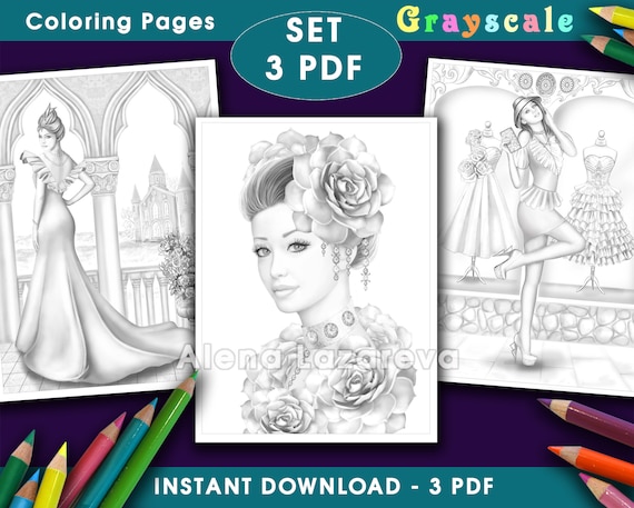Grayscale /&  line art illustrations Coloring Book for Adults Goddess Coloring Book Adult Relaxation