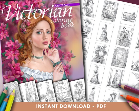Download Pdf Coloring Book Victorian Grayscale Coloring Book Adult Etsy