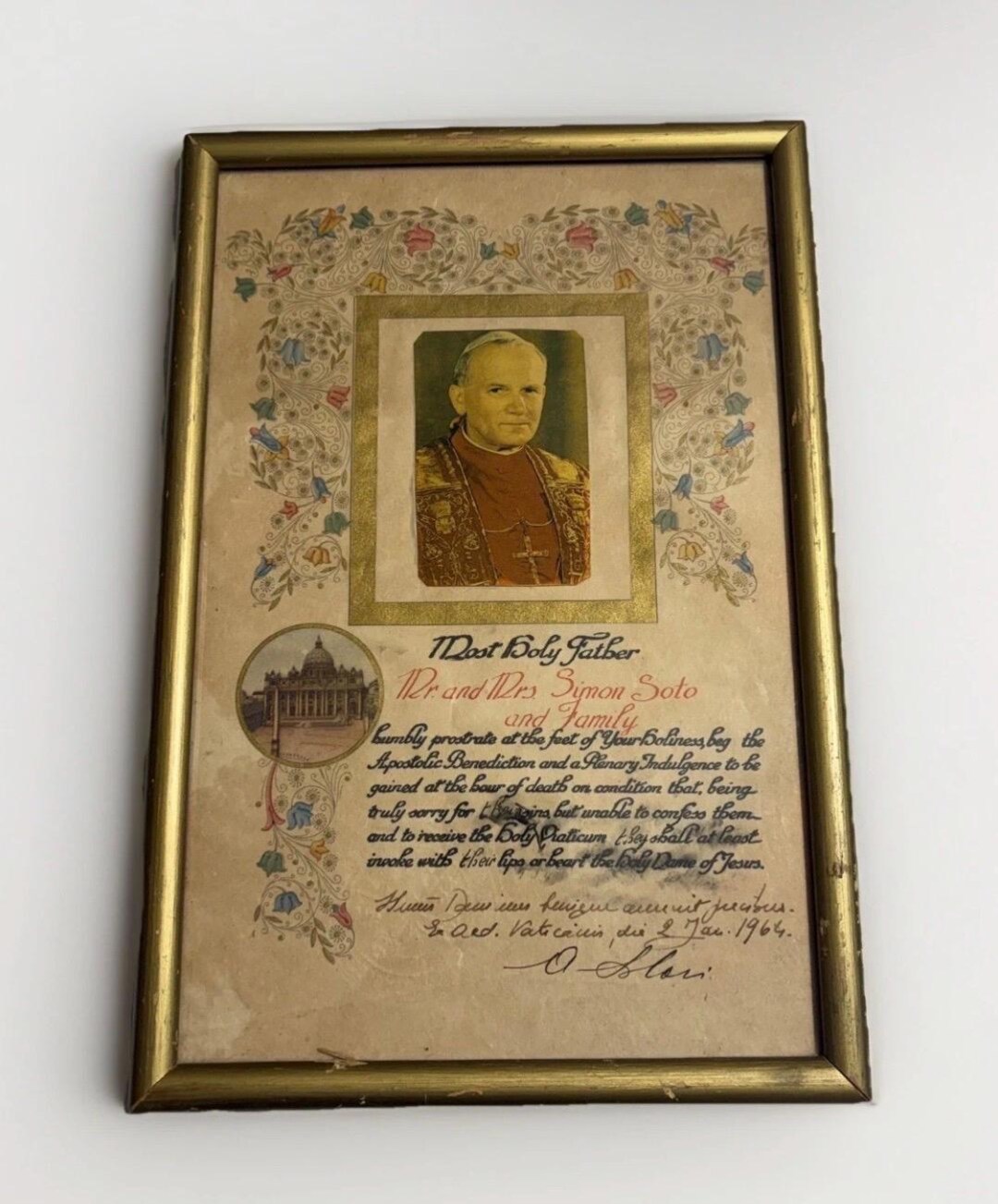 Vintage 1960s Catholic Vatican Apostolic Blessing Pope Paul VI Framed ...