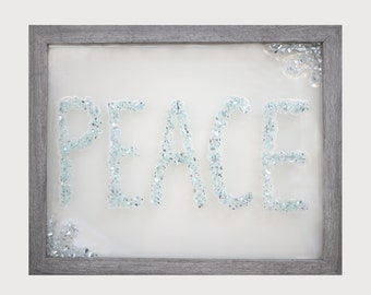 Christmas sea glass, seaglass Christmas, sea glass art, seaglass art, peace sign, peace on earth, glass wall art, sea glass, epoxy art, sea