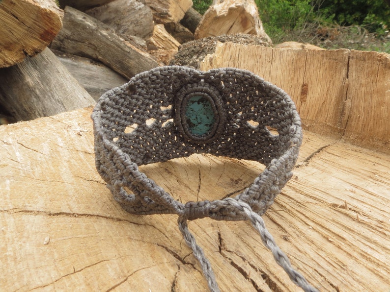 Tibetan turquoise in macrame bracelet ethnic style gift for her gift for him mandala bracelet with tibetan turquoise spiritual jewelry