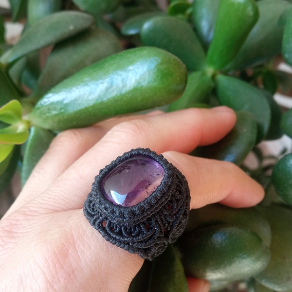 Ametrine ring, large ametrine in celtic macrame ring, satament art deco filiegree ring with bolivianite,  unisex ring with large ametrine