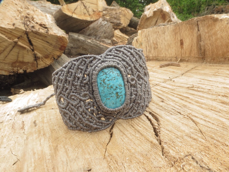 Tibetan turquoise in macrame bracelet ethnic style gift for her gift for him mandala bracelet with tibetan turquoise spiritual jewelry