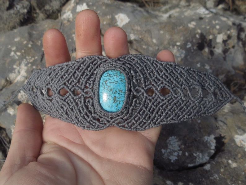 Tibetan turquoise in macrame bracelet ethnic style gift for her gift for him mandala bracelet with tibetan turquoise spiritual jewelry