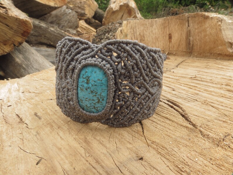 Tibetan turquoise in macrame bracelet ethnic style gift for her gift for him mandala bracelet with tibetan turquoise spiritual jewelry