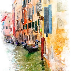 Venice Print/ Canal Gondolas/ Watercolor Wall Art/ Home Decor/Wall Hanging Italy Venice Photography Print / Fine Art Poster