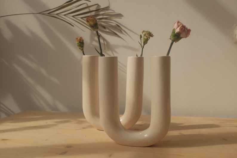 Ceramic vase, White color, Living room, Decoration vase, Handmade ceramic, Flower vase, Three shapes image 3