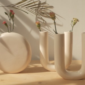 Ceramic vase, White color, Living room, Decoration vase, Handmade ceramic, Flower vase, Three shapes image 1