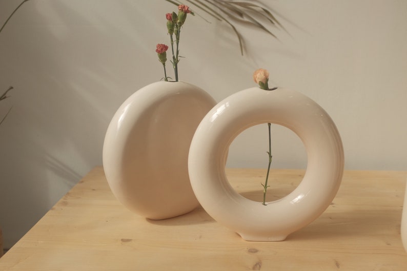 Ceramic vase, White color, Living room, Decoration vase, Handmade ceramic, Flower vase, Three shapes image 6