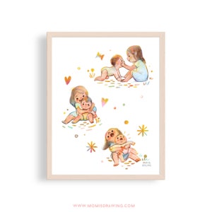 Big sister and baby. New baby gift, New Sibling, baby shower gift, kids playroom art