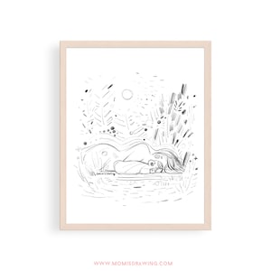 motherhood sketch no.1 . New mom gift, baby shower gift, doula gift, mothering art, breastfeeding art