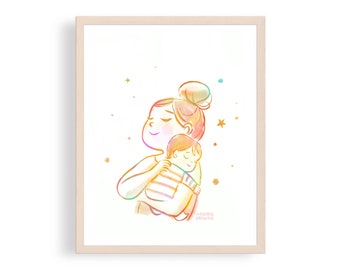 Good night baby hug - family, mothers gift, father's gift, nursery print, nursery decor, mother's day, father's day,  free shipping