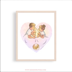 Growing family. Original art hand made digital print. New mom gift, baby shower gift, doula gift, mothering art, breastfeeding art image 1