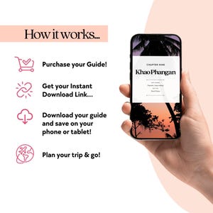 Thailand Travel Guide – A digital download featuring must-visit temples, stunning islands, hidden gems, and a curated itinerary. Perfect for solo travelers, backpackers, and adventure seekers exploring Thailand. Instantly download this guide to plan your trip with expert tips on where to stay, eat, and explore!