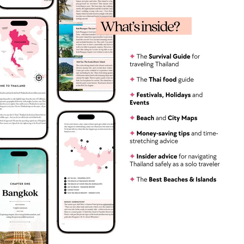 Thailand Travel Guide – A digital download featuring must-visit temples, stunning islands, hidden gems, and a curated itinerary. Perfect for solo travelers, backpackers, and adventure seekers exploring Thailand. Instantly download this guide to plan your trip with expert tips on where to stay, eat, and explore!