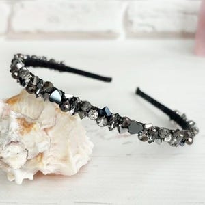 Grijze kristallen en hematiet kralen hoofdband Halloween bruiloft strassteentjes tiara kroon gotische heksen hoofddeksel Zwarte fonkelende stenen hoofddeksel