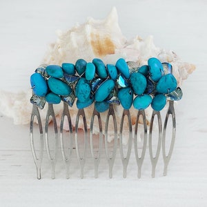 Gemstone Turquoise hair comb Crystals hair clip women Teal beaded hair piece Wedding stone hair clip Dark Turquoise Bridal sparkle headpiece