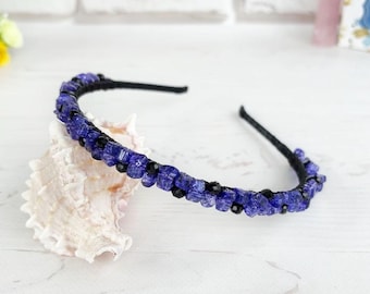 Couronne de serre-tête gothique en pierre bleu marine, accessoire de coiffure de mariage, perles bleu roi, bijou de tête en cristal scintillant, couronne de cheveux en pierres précieuses