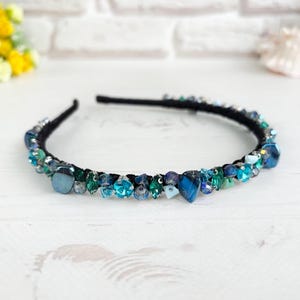 Sparkling Beaded Headband - Pink, Blue, and Turquoise Humming Sweetly Embellished Headband In Turquoise  main image 4