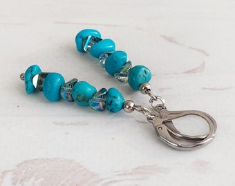 Gemstone Turquoise earrings Cluster blue boho earrings Crystal dangle drop earrings Minimalist teal earrings Stacked threader stone earrings