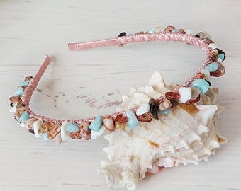 Colorful beaded headband Multicolored stone crown Crystal hair accessories Gemstone hair piece Birthday women gift Girl jeweled headpiece