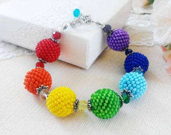 Colorful seed beaded bracelet Rainbow beadwork jewelry LGBTQ Pride ball beading bracelet for women LGBTQ lesbian jewelry Multicolored gift