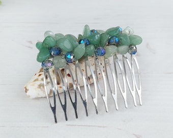 Grüner Nephrit Haarkamm Frauen Jade Haarschmuck Bling Haarteil Kristall Haarteil Edelstein funkeln Kopfschmuck Dekorativer Perlen Haarkamm