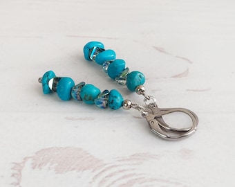 Gemstone Turquoise earrings Cluster blue boho earrings Crystal dangle drop earrings Minimalist teal earrings Stacked threader stone earrings