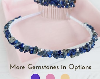 Lapis Lazuli Stirnband Lapis Lazuli Haarkamm Marine blauen Stein Kopfschmuck Edelstein Kristalle Kopfschmuck Zierliche königsblaue Krone Jeweled Haarclip