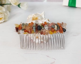 Bunter Karneol Haarkamm Edelstein Haarschmuck Boho Hochzeit Perle Clip Braut Haarschmuck Jeweled Kopfschmuck Frauen Edelstein Haarclip