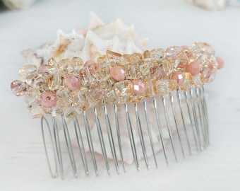 Kristal gouden kwarts haarspeld Klassieke bruiloft haarkam Met edelstenen juwelen versierde bruidshoofddeksel Bling beige kralenkam