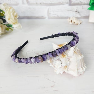 Gemstone Amethyst headband, Jeweled stone hair piece, Women purple crystals headpiece, Gothic bridal beaded hair accessories, Amethyst crown