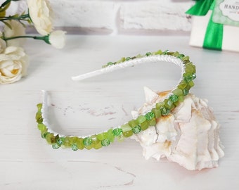 Green crystals crown wedding, Festival bead headband, Statement headpiece, Gemstone hair jewelry, Bridesmaid tiara, Wedding stone hair piece