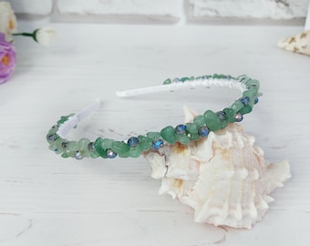 Pièce de cheveux de mariée en jade, accessoires pour cheveux de mariage verts, couronne de diadème en cristaux, bandeau de pierres pour femme, bandeau de pierres précieuses, casque de néphrite