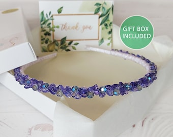 Crystal jeweled hairpiece Beach Wedding headpiece Purple Quartz crown Bridal bead headband Gemstone tiara crown Bridesmaid hair accessories
