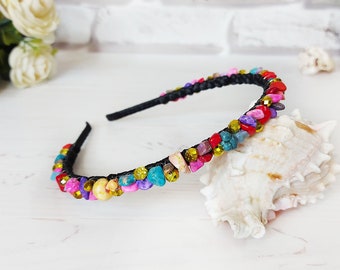 Corona colorata per feste, accessorio per capelli scintillante, copricapo di cristalli, cerchietto arcobaleno in regalo, cerchietto multicolore, tiara con perline da donna per adulti