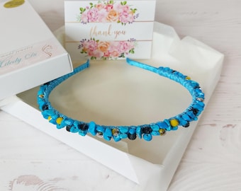 Türkis Stirnband Krone, Blau Boho Hochzeit Haarband, Edelstein Haarteil, Bead Teal Diadem, Braut Kristall Haarschmuck, Haarschmuck
