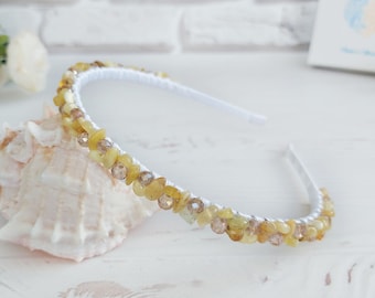 Diademas de piedras preciosas de color turquesa amarillo para mujer, accesorios para el cabello de cristales, tocado de novia de piedra, tiara de boda en la playa, postizo delicado con cuentas