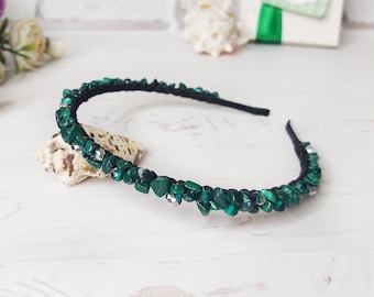Adorno para el cabello de malaquita, diadema de cristal verde esmeralda, corona gótica para cabello fino de boda, tocado con cuentas para el baile de graduación.