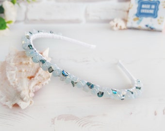 Gemstone Opal crown Dainty Moonstone headband Minimalist beaded headpiece Bridal crystals hair piece June Birthstone jewelry Birthday gift