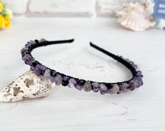 Amethyst Birthstone Krone Lila Kristall Stirnband Edelstein Braut Krone Steine Hochzeit Haarschmuck Braut Gothic Perlen Kopfschmuck